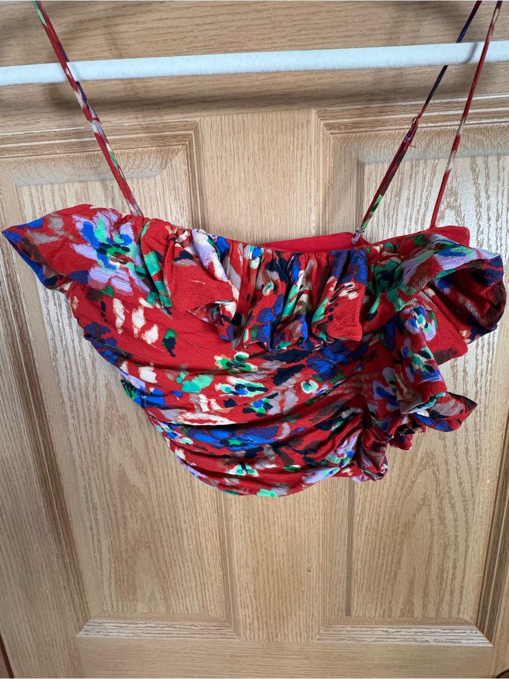 ZARA Floral Ruffle Cropped Cami Top - Red